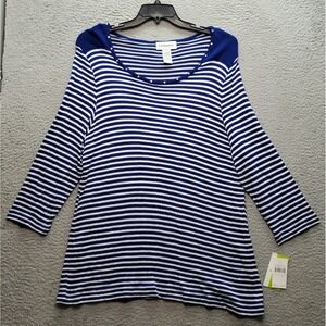 C.D.‎ Daniels Sweater Womens 1X Multi Striped Knit Long Sleeve Scoop Neck Beaded